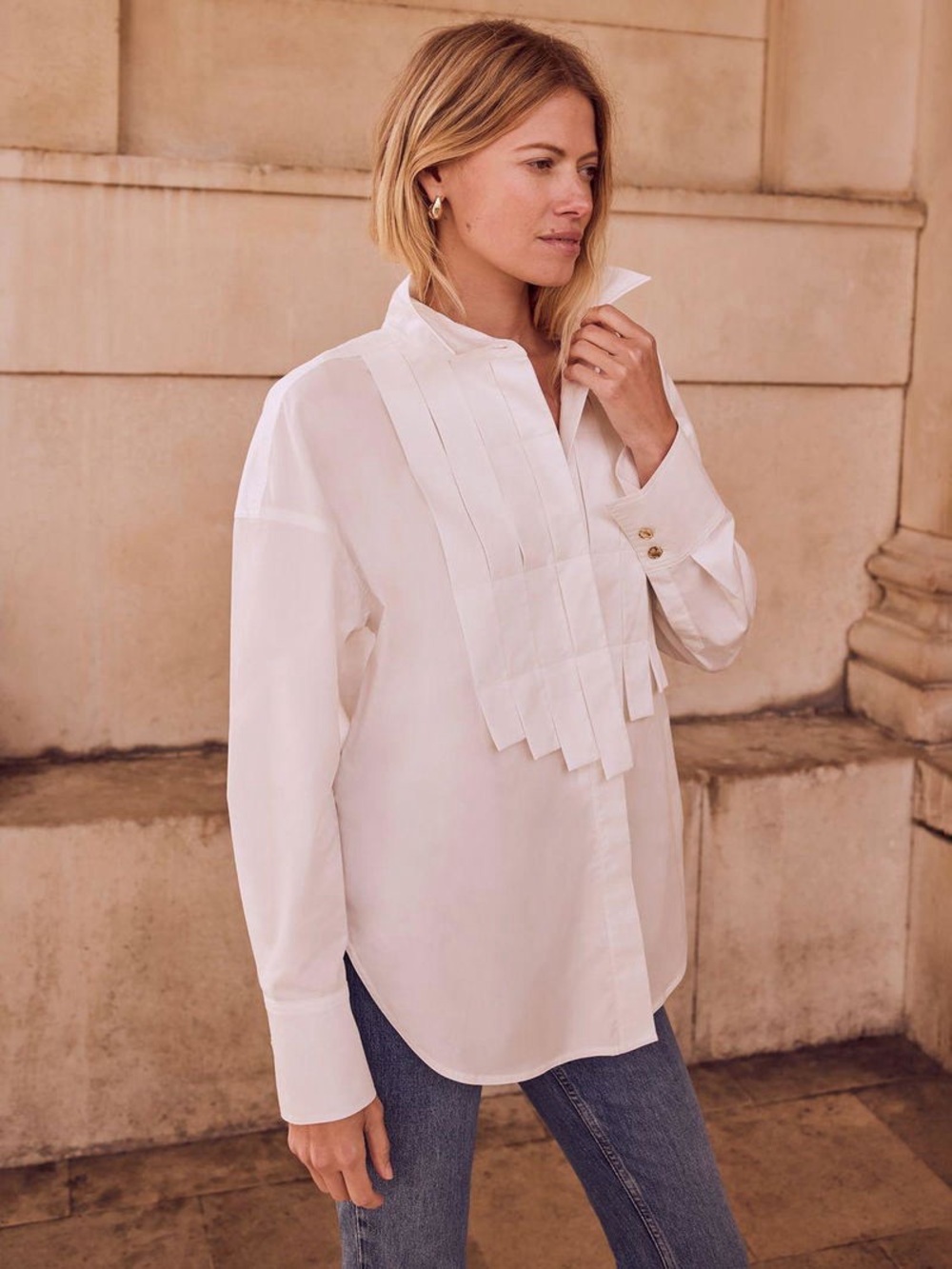 NWT Pleated Bib Detail Cotton Shirt